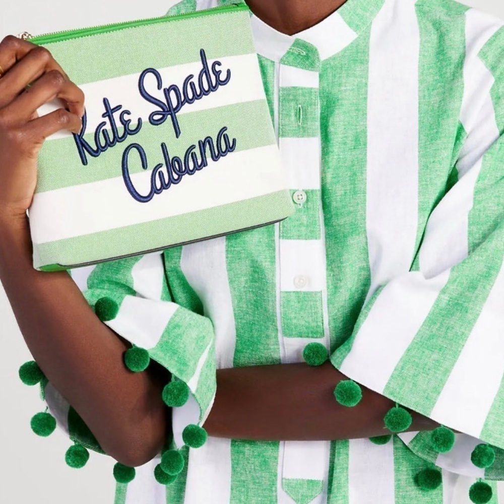 KATE SPADE Cabana Striped Canvas Pouch-Green Multi
